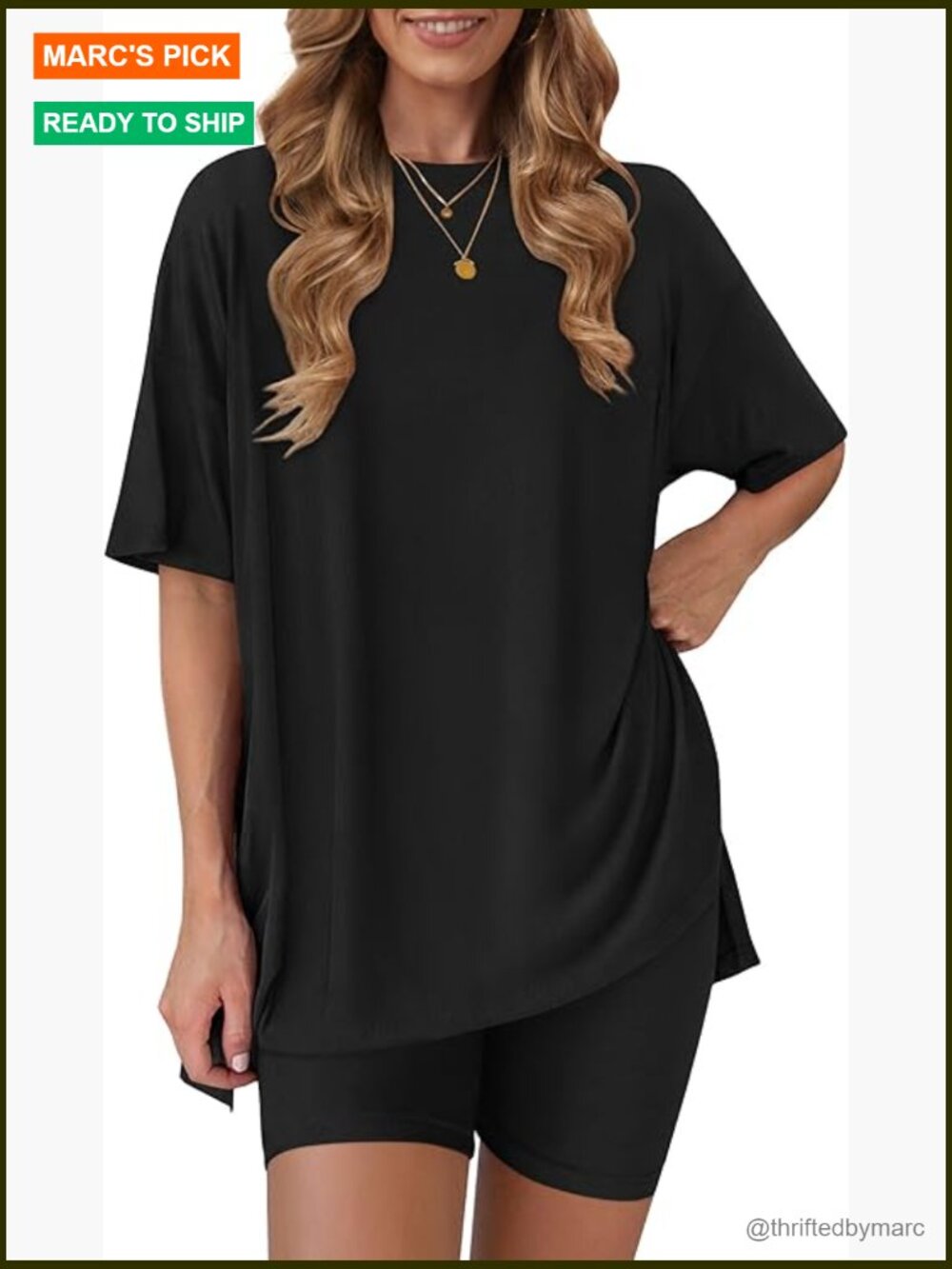 Oversized Short Sleeve Tee with Biker Shorts Lounge Set Lightweight